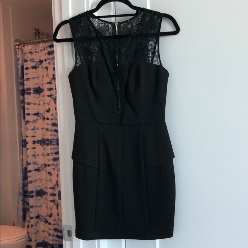 Black lace deep V mini dress